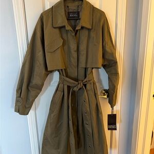 NWT Badgley Mischka “Brooke” Olive Trench Coat